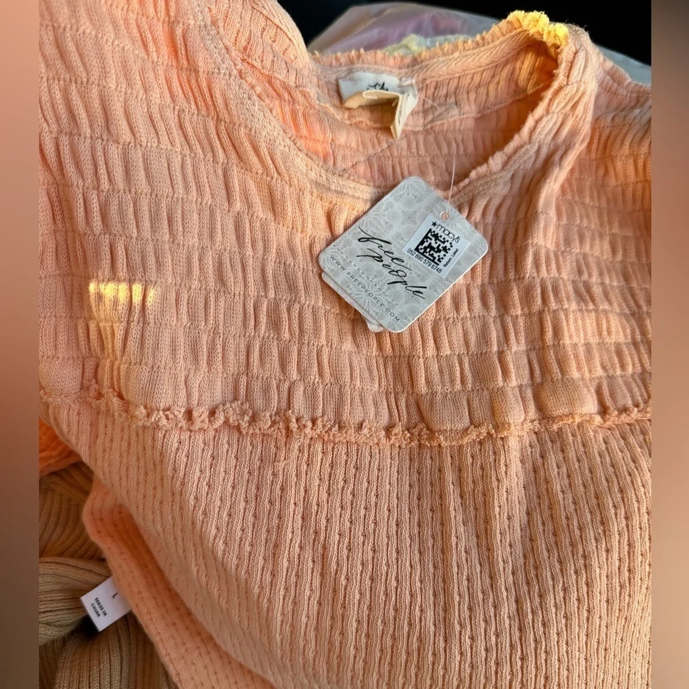 NWT Free People Smocked Knit Cotton soft orange Top
